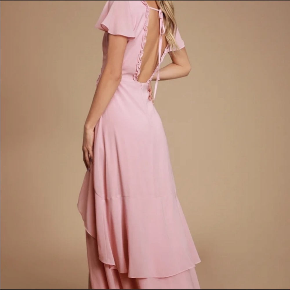 Lulu’s Pink Ruffle Backless Maxi with Slit - Picture 4 of 8